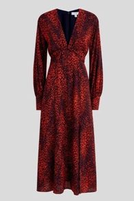 Bnwt Reiss Red Black Animal Print Midi Dress Uk Size 10/us 6