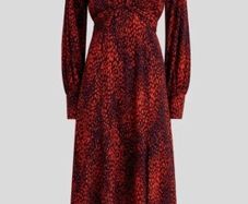 Bnwt Reiss Red Black Animal Print Midi Dress Uk Size 10/us 6