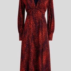 Bnwt Reiss Red Black Animal Print Midi Dress Uk Size 10/us 6