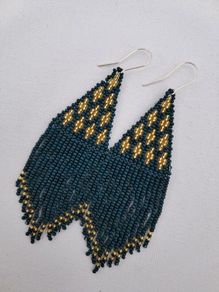 Dark Green beaded earrings, sterling silver hook
