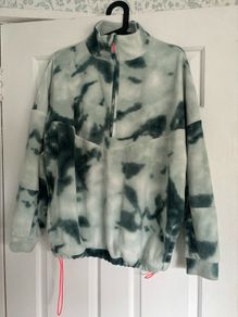 Dunnes Stores marble tie dye fleece quarter zip green size M