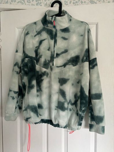 Dunnes Stores marble tie dye fleece quarter zip green size M