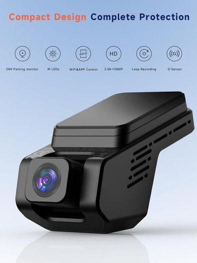Dash Cam Front and Inside 2.5K+1080P Mini Camera for Cars, Hidden Car Camera Front and Interior, Super Night Vision, 4 IR LEDs, G-Sensor, 24H Parking Mode, Loop Recording, With 32GB Card, Dark