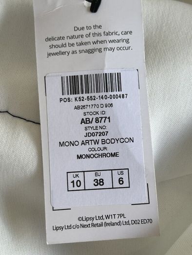 Brand New Stunning Ladies Black & White Dress from Lipsy Size UK 10 / EU 38
