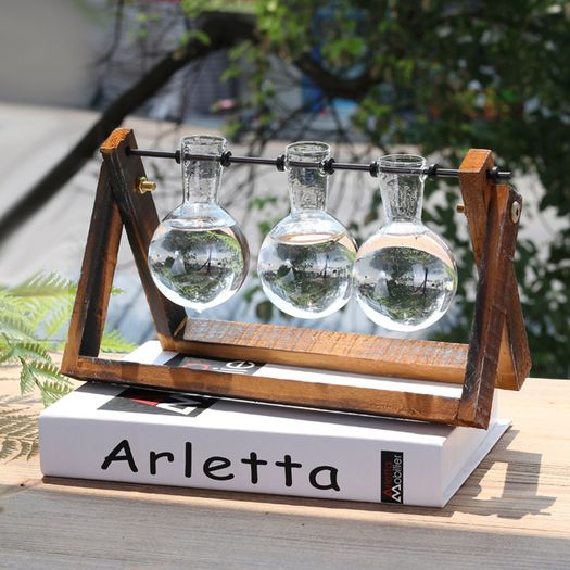 BRAND NEW Creative Glass Tabletop Plant Bonsai Hydroponic Plant Terrarium Transparent Vase Wooden Frame vase decoration Decor flower vase