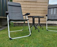 Set of x2 Garden Chairs and x2 Small Glass Top Tables