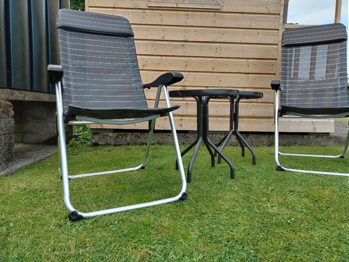 Set of x2 Garden Chairs and x2 Small Glass Top Tables