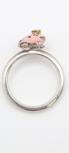 Vintage Collectable Daisy London Diamond And Enamel Silver Frog Ring