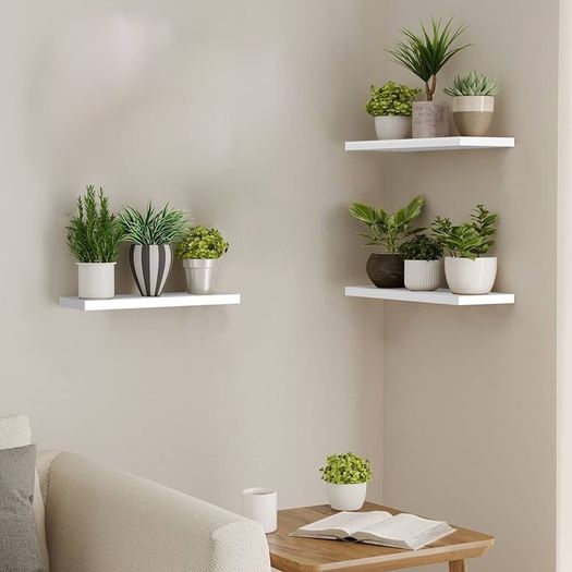 FREE EXPRESS SHIPPING Set of 3 Wall Floating Shelves,Wall Mounted Storage Shelves,Wood Wall Shelves for Living Room, Bedroom, Bathroom,White