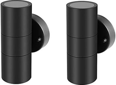 Outdoor Wall Lights, Up Down Mains Powered Lighting, Black Stainless Steel IP44 Waterproof, Exterior Wall Sconce for Indoor, Front Door, Patio, Hallway, Porch, Garden, Garage, Post - 2 Pack