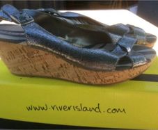 New River Island Low Wedge Silver Sandals