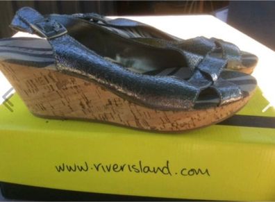 New River Island Low Wedge Silver Sandals