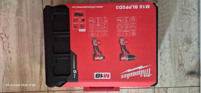 Milwaukee M18BLPP2D3-503P Twin Pack includes a powerful M18 Brushless Combi Drill (M18 BLPD2)