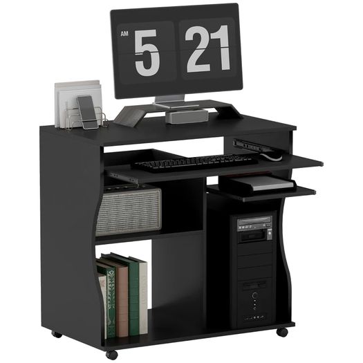 Computer Desk with Casters, Desk with Storage, 80 x 48 x 75 cm, Black