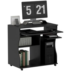 Computer Desk with Casters, Desk with Storage, 80 x 48 x 75 cm, Black