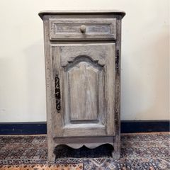 1900s French Bleached & Whitewashed Oak Bedside Table