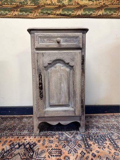 1900s French Bleached & Whitewashed Oak Bedside Table