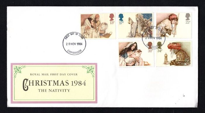 1984 Great Britain Christmas (note unaddressed) First Day Cover (FDC) with Cambridge cancel