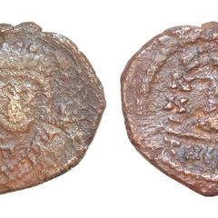 Maurice Tiberius Decanummium 15mm 2,5g Theoupolis Antioch 582-602 AD Large I