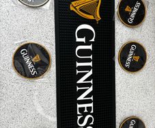 guinness rubber bar runner and coasters
