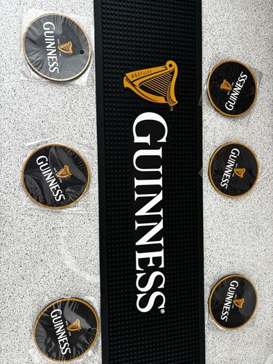 guinness rubber bar runner and coasters