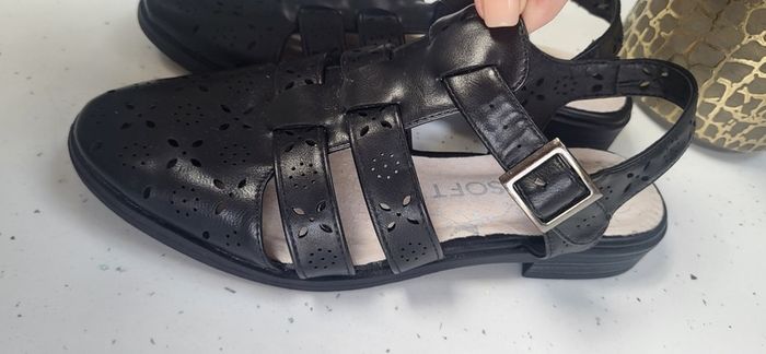 RIVERS black strappy side buckle flats Sz 6 UK - Bnwot