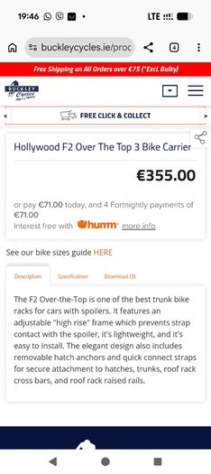 Hollywood F2 Over The Top 3 Bike Carrier