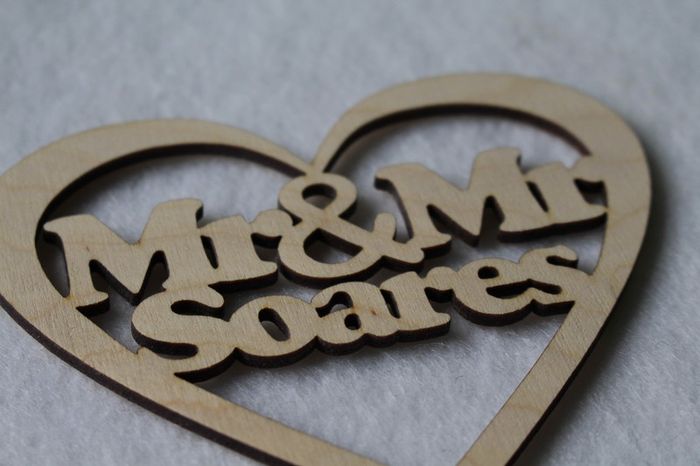 Custom Personalised Mr & Mr Wedding Gift CakeTopper Wooden Heart With Names Laser Cut
