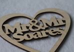 Custom Personalised Mr & Mr Wedding Gift CakeTopper Wooden Heart With Names Laser Cut