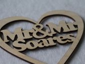 Custom Personalised Mr & Mr Wedding Gift CakeTopper Wooden Heart With Names Laser Cut