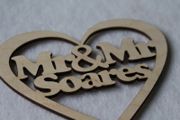 Custom Personalised Mr &amp; Mr Wedding Gift CakeTopper Wooden Heart With Names Laser Cut