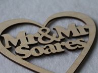 main image for ad Custom Personalised Mr &amp; Mr Wedding Gift CakeTopper Wooden Heart With Names Laser Cut