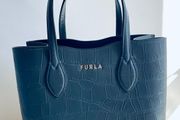 Beautiful Furla Era tote in grey croc-embossed genuine leather.