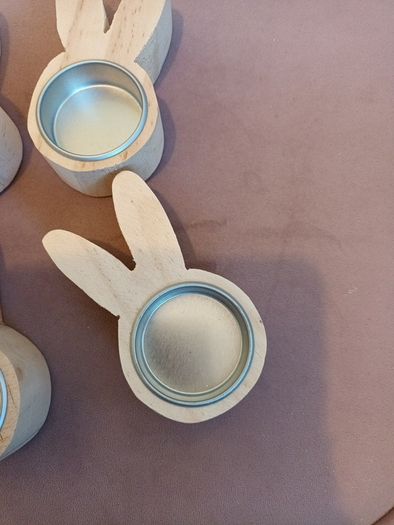4 x Easter bunny wooden t light holders