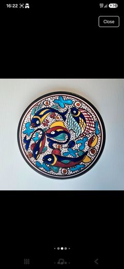 Vintage Tunisian ceramic wall plates set of 4 hand painted Nabeul pottery colorful Mediterranean