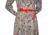 Beige/Navy  dress NANCY with flowers-long sleeves