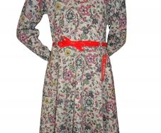 Beige/Navy  dress NANCY with flowers-long sleeves