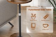 Small Side Table, Adjustable-Height Round Drink Table for Small Spaces, Pedestal Martini Table, Cocktail Tables Weighted Base for Living Room, Bedroom, Bathroom, Office, Walnut