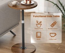 Small Side Table, Adjustable-Height Round Drink Table for Small Spaces, Pedestal Martini Table, Cocktail Tables Weighted Base for Living Room, Bedroom, Bathroom, Office, Walnut