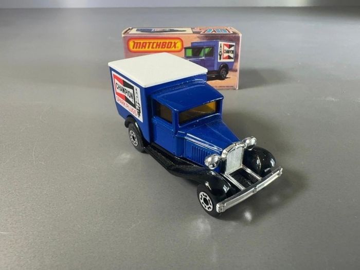 Matchbox Superfast No. 38 Model A Ford Van Champion Spark Plugs with Original Box