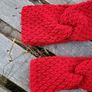 Handmade crochet warm knot twisted headband, red wooly ear warmer Image 2