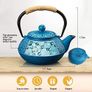 Cast Iron Teapot, 900ml Tetsubin Japanese Tea Kettle with Infuser for Loose Leaf and Tea Bags, Tea Pot Coated with Enameled Interior, Dark Blue Image 2
