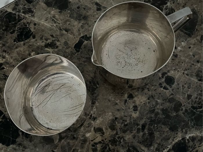 silver plated bowl and jug