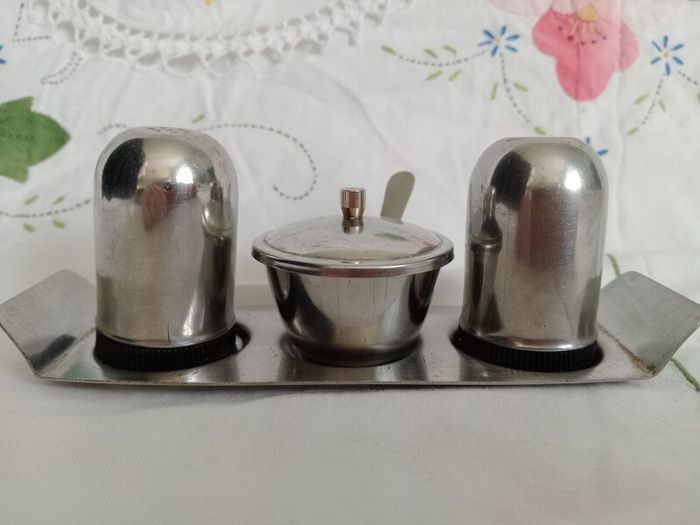 vintage stainless steel, salt & pepper shakers