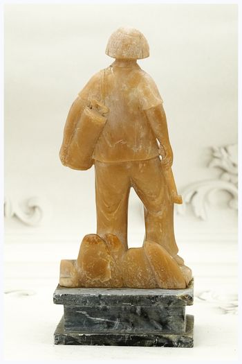 Vintage Chinese Soapstone Figure Cultural Revolution Woman Worker Handcarved