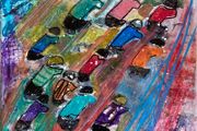 Original Abstract Painting of Cyclists Tour De France The Peleton Bike Bicycle Art  Gift