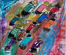 Original Abstract Painting of Cyclists Tour De France The Peleton Bike Bicycle Art  Gift