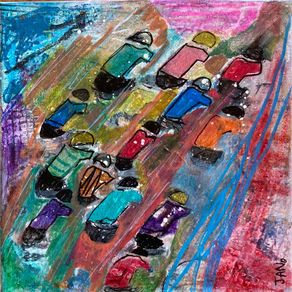 Original Abstract Painting of Cyclists Tour De France The Peleton Bike Bicycle Art  Gift