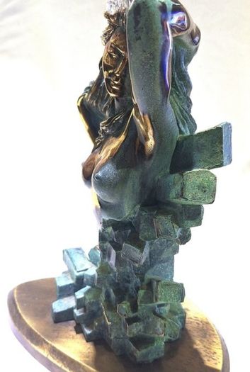 Woman With Naked Bust (35cm, 4.5kg) - Patinated Bronze, Signed