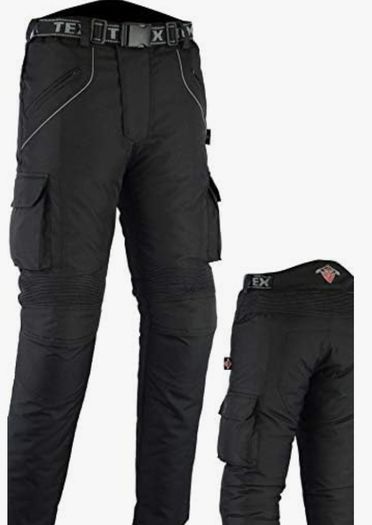 Texpeed Mens All Black Waterproof Armoured Motorcycle Motorbike Biker Trousers/Pants With CE Armour